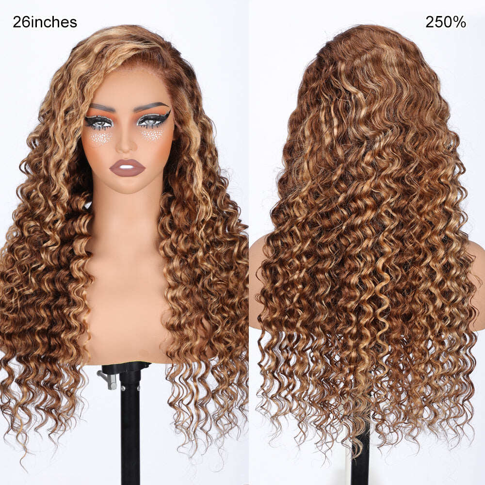 Pull & Go Glueless Wig 13x6 Highlight 4/27 Color Deep Wave Invisible Knots Natural Hairline