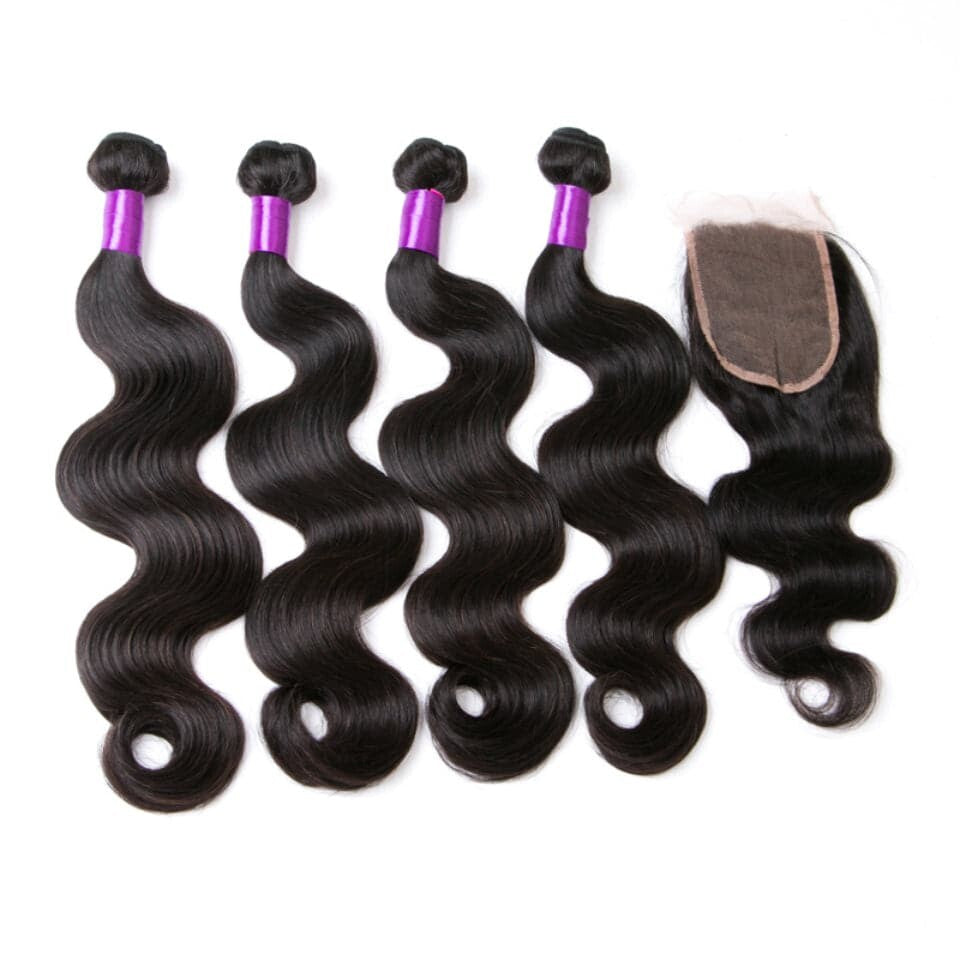 (B1) Body Wave 4 Bundles With 4X4 Transparent Lace Closure