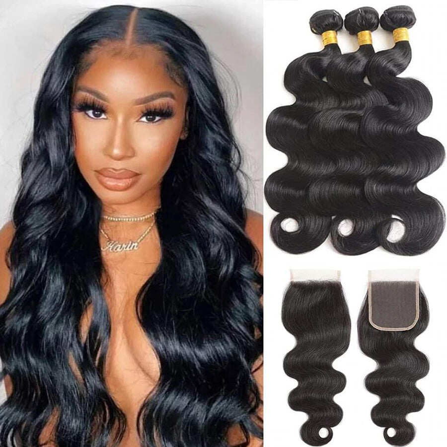 (B1) Body Wave 3 Bundles With 4x4 Closure Human Hair Extension for women