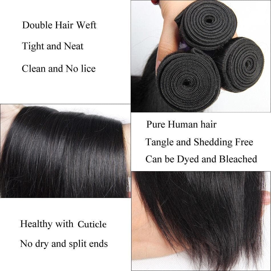 3 Bundles Straight Virgin Human Hair Extension 8-40 inches