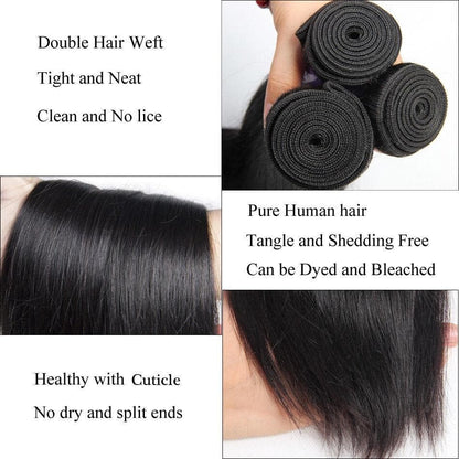3 Bundles Straight Virgin Human Hair Extension 8-40 inches