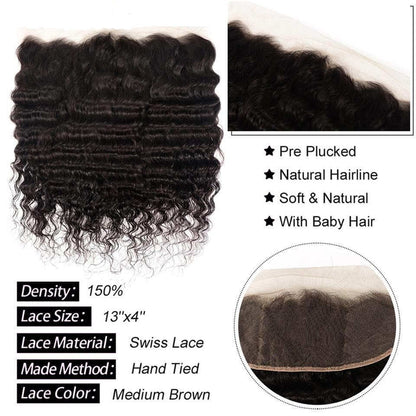 Loose Deep Wave 3 Bundles with 4x4 Closure / 13x4 Frontal 100% Human Hair extension