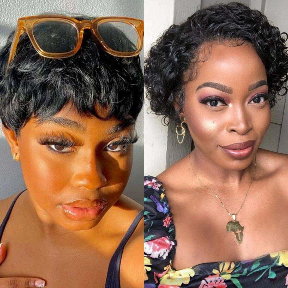 Combo No.5 Razor Cut Wig And Curly Lace Front Pixie Cut Wig
