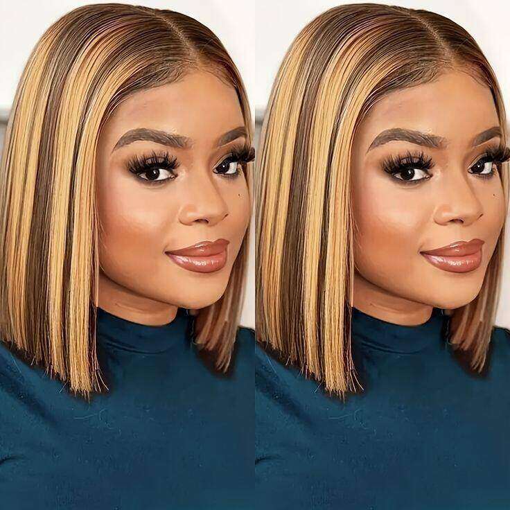 Glueless Honey Blonde Highlight 4x4 Straight Bob wig