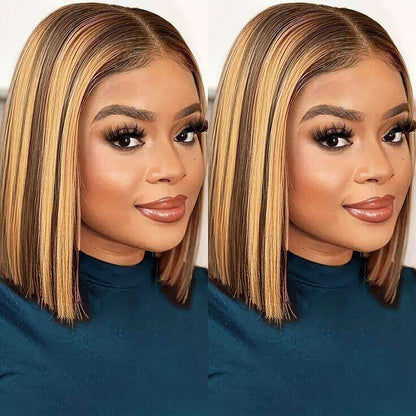 Glueless Honey Blonde Highlight 4x4 Straight Bob wig
