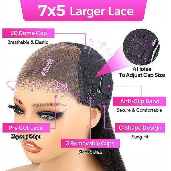 Glueless Max-cap Superlove Wear Go Pre-Cut 5X7 Straight Wig