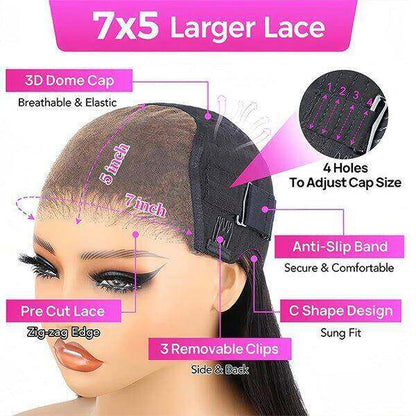 Glueless Max-cap Superlove Wear Go Pre-Cut 5X7 Straight Wig