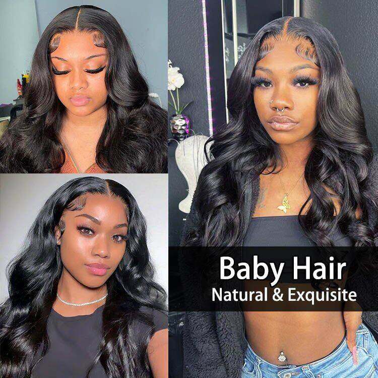 4x4 Body Wave Remy Hair Wigs Natural Black With Baby Hair