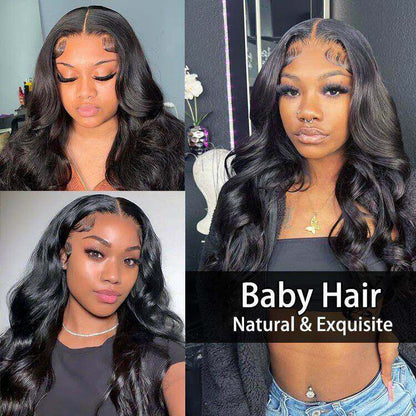 4x4 Body Wave Remy Hair Wigs Natural Black With Baby Hair