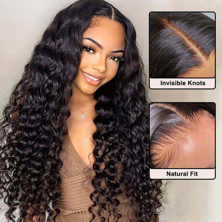 Glueless 4x4 Lace Closure Deep Wave 100% Wig