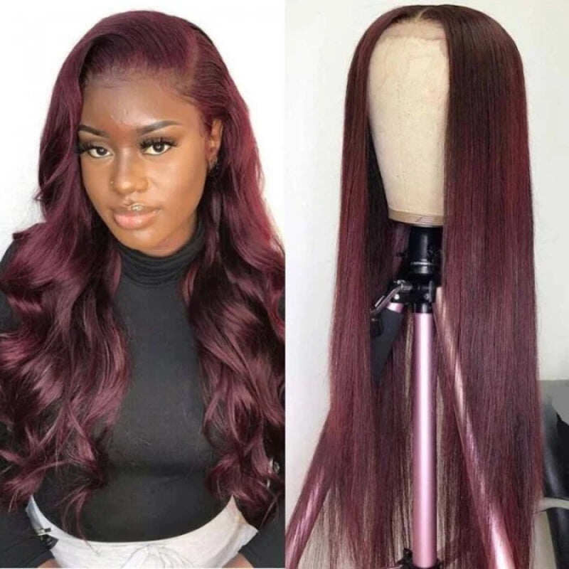 Black Cherry Dark Purple Sugar Plum Straight 13x6 HD Lace Front Wigs Human Hair Wigs