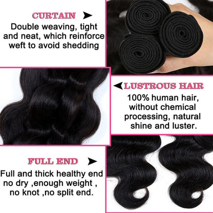 4 Bundles Body Wave Virgin Human Hair Extension 8-40 inches