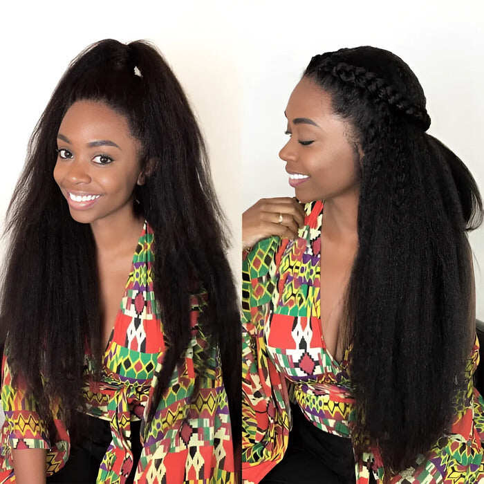 4C Edge Kinky Straight 360 HD Invisible Lace Frontal Human Hair Wig With Super Natural Hairline