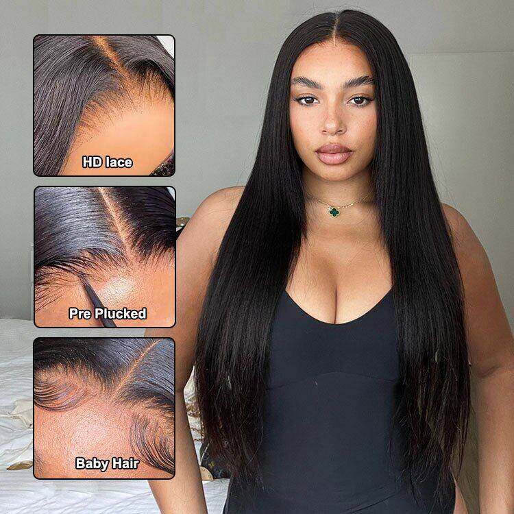 Glueless 6X4 HD Pre Plucked Lace Bleach Knots Straight Wig