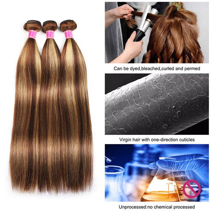 highlight #4/27 4 Bundles Straight Virgin Human Hair Extension