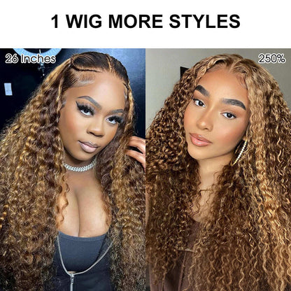 Pull & Go Glueless Wig 13x6 Highlight 4/27 Color Deep Wave Invisible Knots Natural Hairline