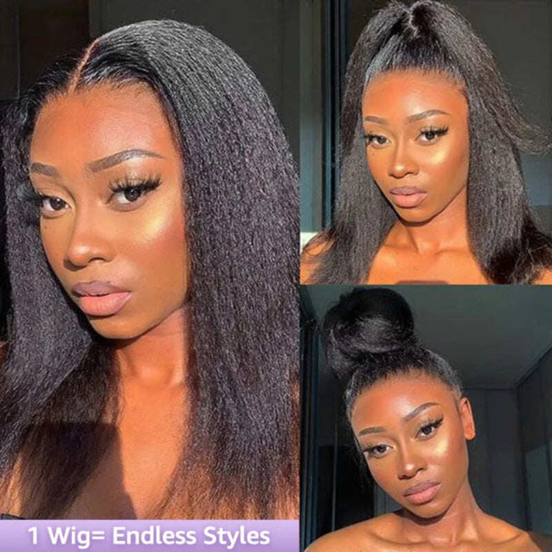 4C Edge Kinky Straight 360 HD Invisible Lace Frontal Human Hair Wig With Super Natural Hairline