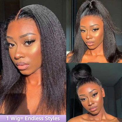 4C Edge Kinky Straight 360 HD Invisible Lace Frontal Human Hair Wig With Super Natural Hairline