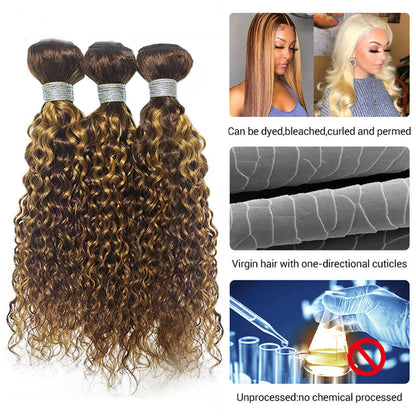 Highlight P4/27 Water Wave 3 Bundles With 4X4 Transparent Lace Closure