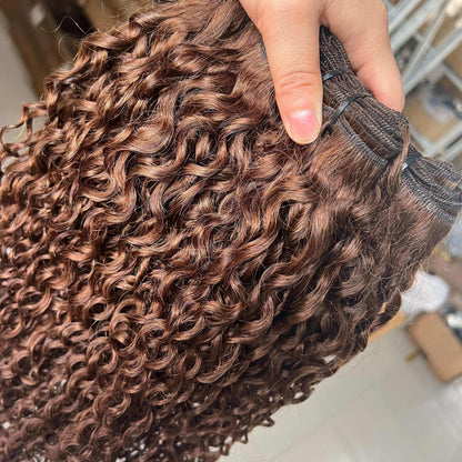 #4 Chocolate Brown Burmese Curly Hair 3 Bundles Human Hair Extensions