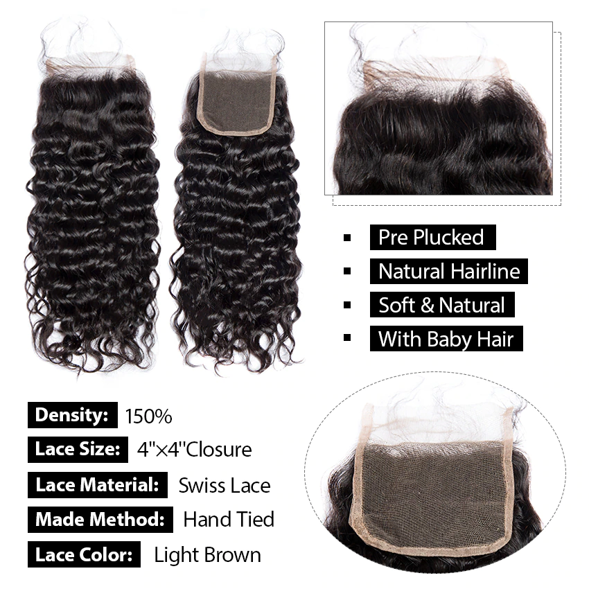 Water Wave 3 Bundles With 4x4 Lace Closure