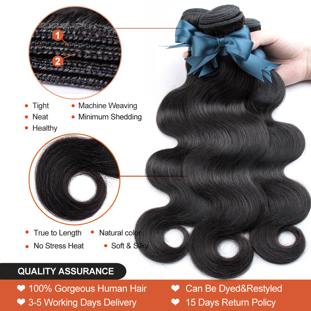(B1) Body Wave 3 Bundles With 4x4 Closure Human Hair Extension for women