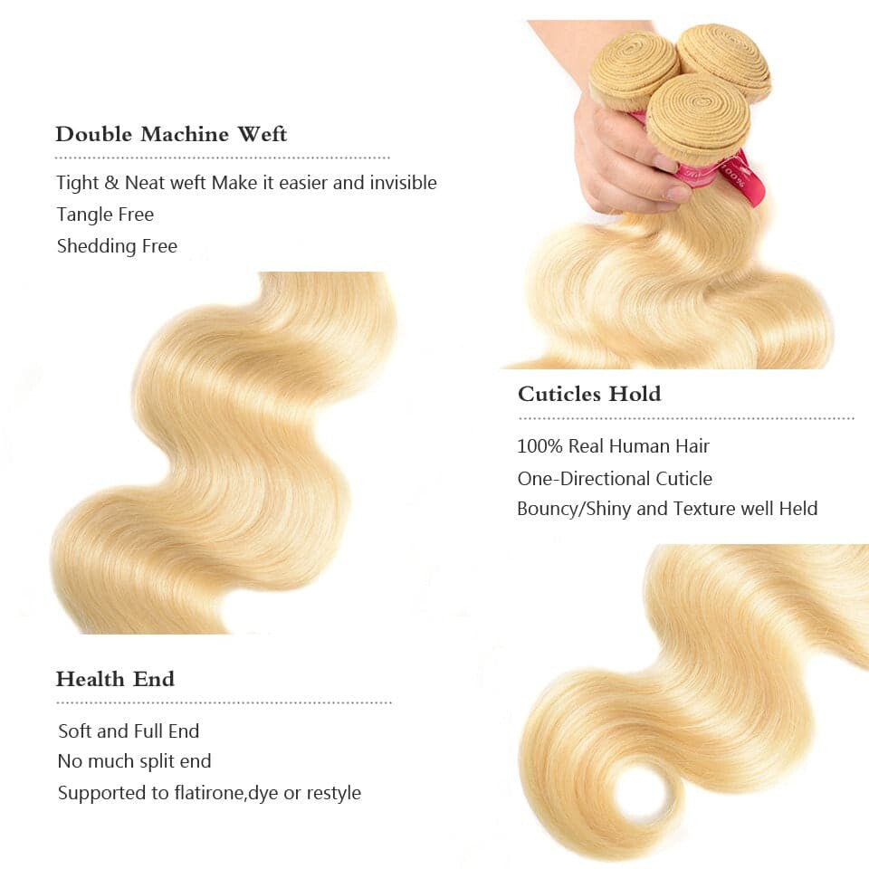 613 Blonde Color 3 Bundles Body Wave Virgin Human Hair