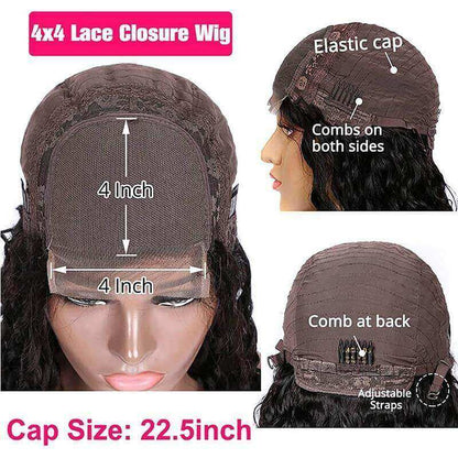 4x4 Lace Closure Wigs Water Wave Wig Pre Plucked with Baby Hair