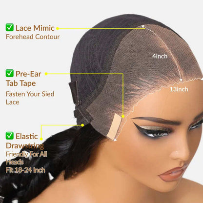 Body Wave 13x6 Lace Frontal Wig Human Hair Pre Plucked Pre Bleached 180% Density Beginner Friendly