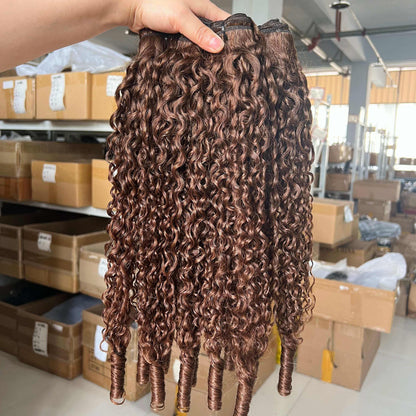 #4 Chocolate Brown Burmese Curly Hair 3 Bundles Human Hair Extensions