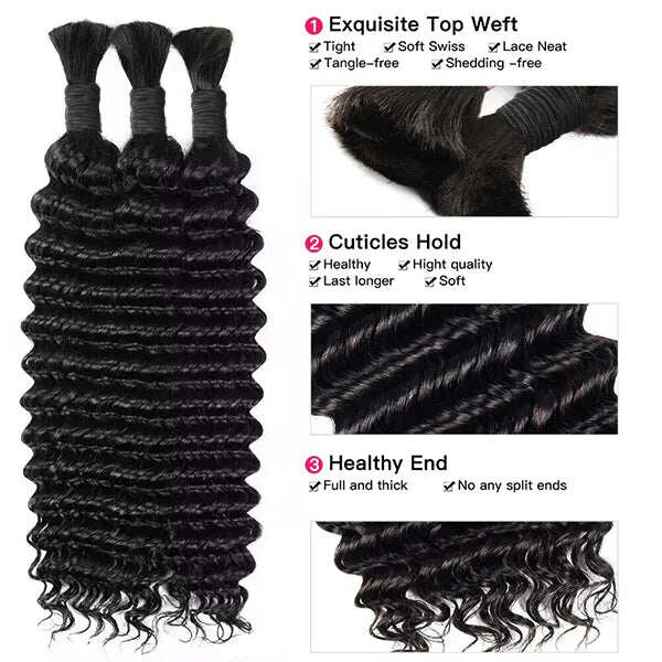 Bulk For Braiding Hair Deep Wave No Weft Virgin Human Hair for Braiding Hair