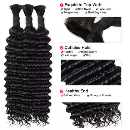 Bulk For Braiding Hair Deep Wave No Weft Virgin Human Hair for Braiding Hair