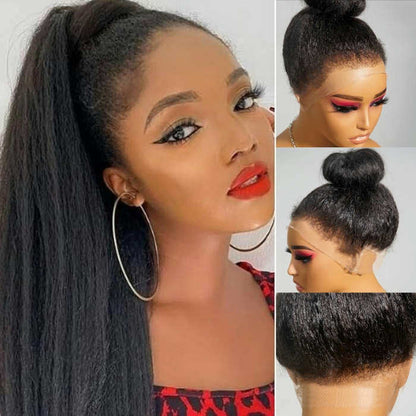 4C Edge Kinky Straight 360 HD Invisible Lace Frontal Human Hair Wig With Super Natural Hairline