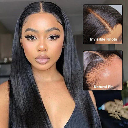 Superlove glueless Straight Wig 4x4 Lace Closure Natural Black Human hair
