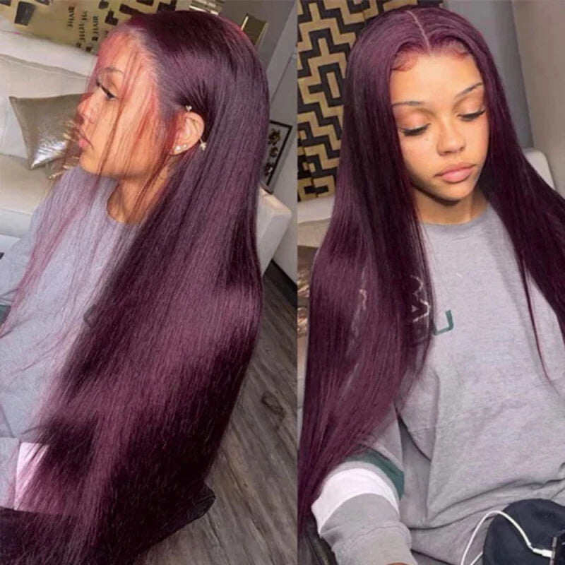 Black Cherry Dark Purple Sugar Plum Straight 13x6 HD Lace Front Wigs Human Hair Wigs