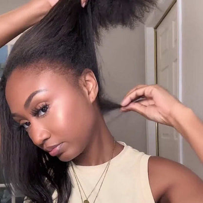 4C Edge Kinky Straight 360 HD Invisible Lace Frontal Human Hair Wig With Super Natural Hairline