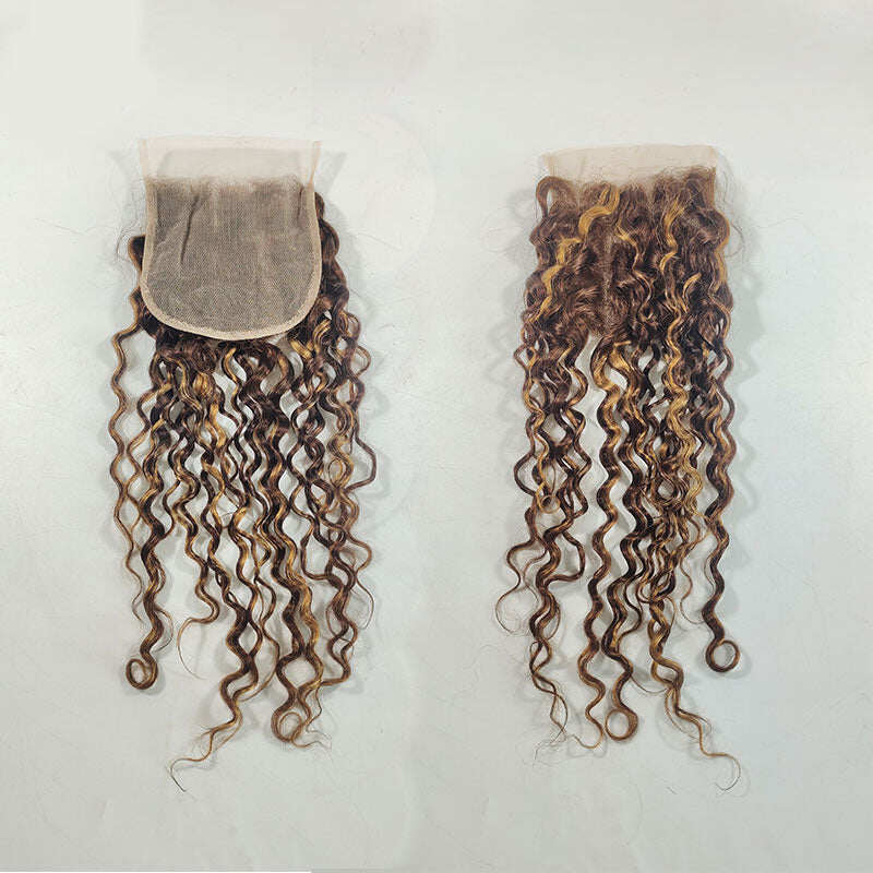 Highlight P4/27 Water Wave 3 Bundles With 4X4 Transparent Lace Closure