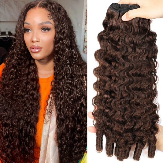 #4 Chocolate Brown Burmese Curly Hair 3 Bundles Human Hair Extensions