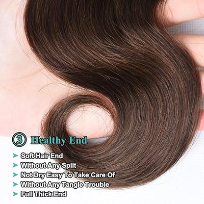 #4 Brown Color Body Wave 3 Bundles Human Hair Remy Extensions