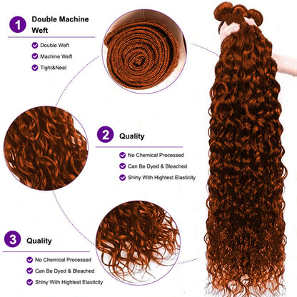 #33 Reddish Brown water Wave 3 Bundles Human Hair(No Code Need)