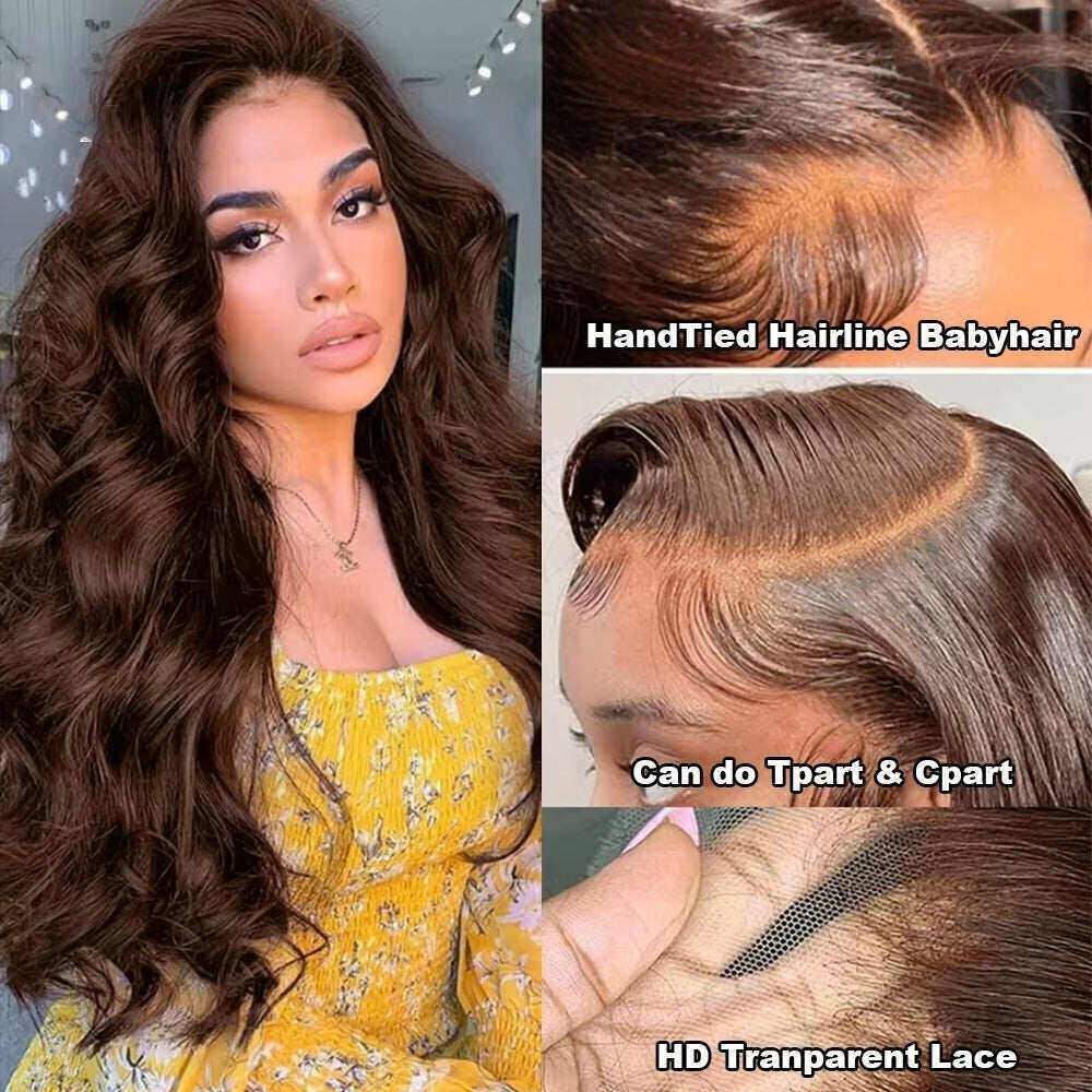 #4 Brown Body Wave 4 Bundles With 4x4 Lace Closure Pre Colored human hair