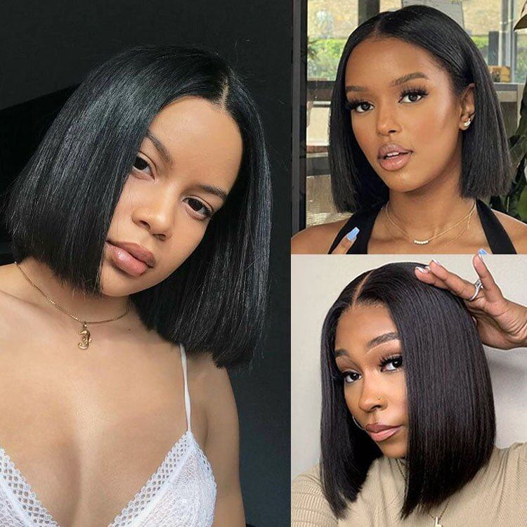 Straight Bob 13x1 Lace Frontal Wig Natural Black Hair