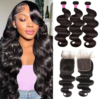 (B1) Body Wave 3 Bundles With 4x4 Closure Human Hair Extension for women