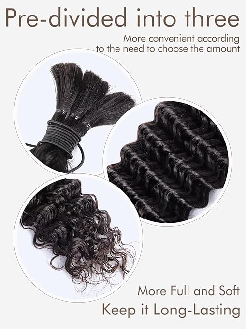 Bulk For Braiding Hair Deep Wave No Weft Virgin Human Hair for Braiding Hair