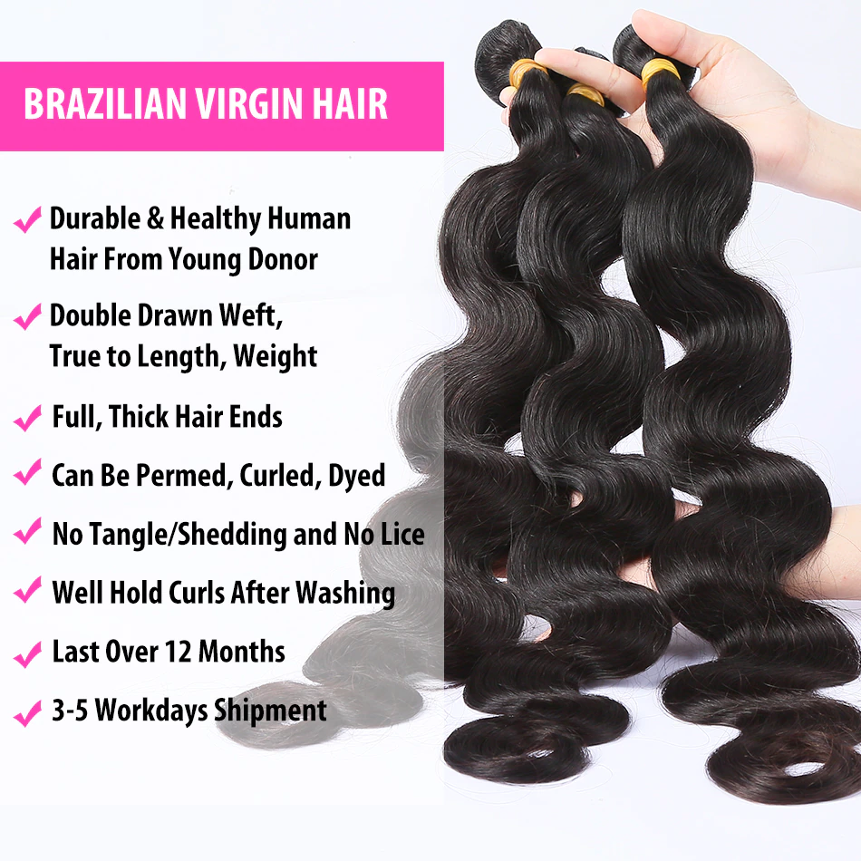 (B1) Body Wave 3 Bundles Virgin Hair Extensions For women 28 30 Inch
