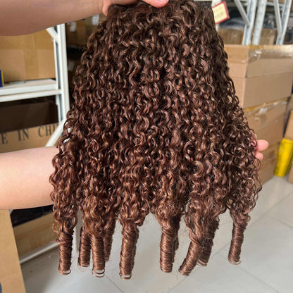 #4 Chocolate Brown Burmese Curly Hair 3 Bundles Human Hair Extensions