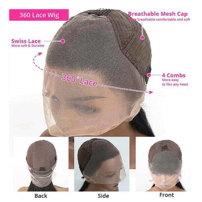 360 Hd Transparent Lace Front Wigs Straight Human Hair Pre Plucked with Baby Hair