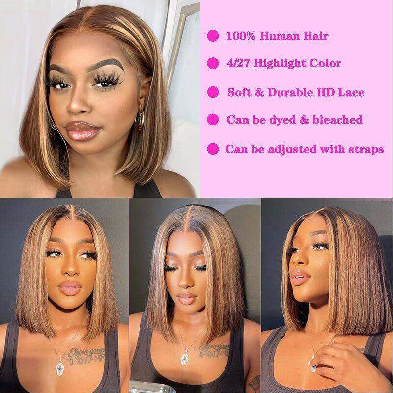 Lightning Deal 13x4 Lace Frontal Honey Blonde Ombre Highlight Bob wig