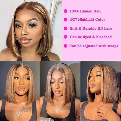 Lightning Deal 13x4 Lace Frontal Honey Blonde Ombre Highlight Bob wig